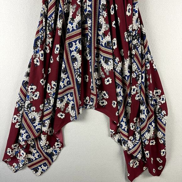 Lulus Delta Floral Print Dress Womens Small Burgundy Asymmetrical Flowy Romantic - Picture 7 of 16
